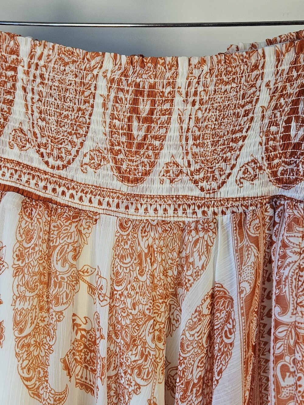 Paisley Midi Skirt Orange White Size Large Boho Beach Summer Asymmetrical - Picture 6 of 8